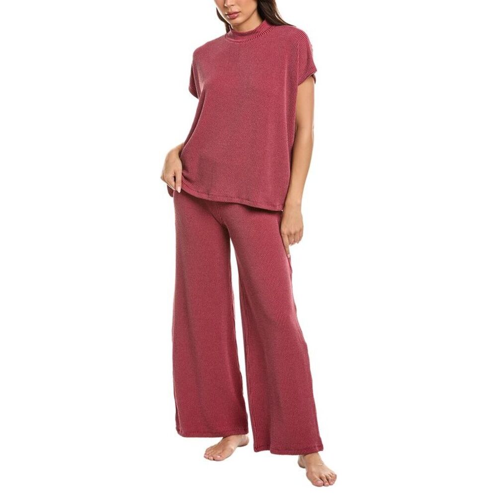 Marion Womens  2Pc Raised Rib T-Shirt & Pant Set, Red